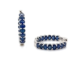 14k Sapphire Hoop Earrings / 14k gold hoops / gemstone hoops / unisex hoops / sapphire earrings
