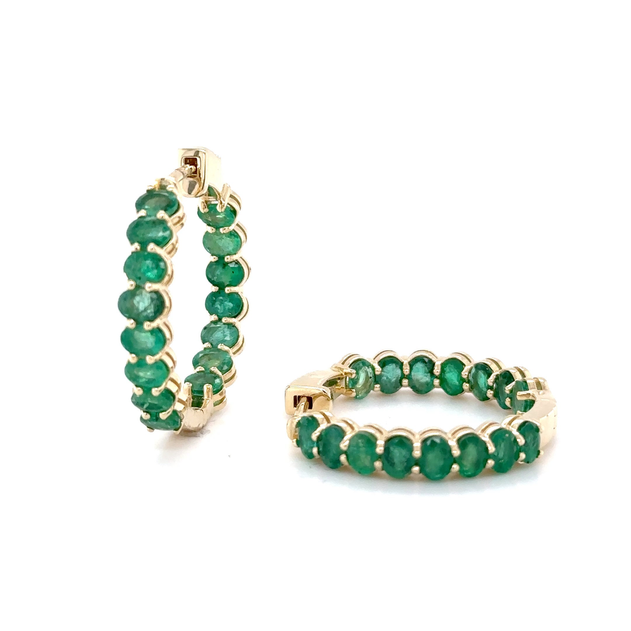 14k Emerald Hoop Earrings / emerald earrings / 14k gold hoops / women's hoop earrings / May birthstone earrings