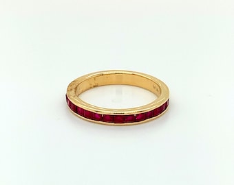 14k Yellow Gold and Ruby Eternity Ring, 14k Solid Gold Ring, Natural Ruby Ring, Anniversary Gift For Her, Vibrant Red Ruby Ring