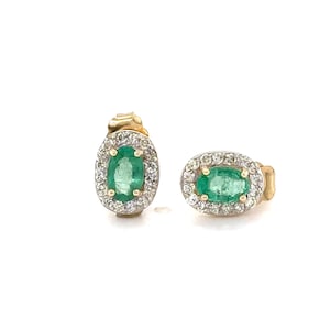 14K Yellow Gold Earrings / Emerald Stud Earrings / May birthstone jewelry / diamond earrings / 14k gold jewelry