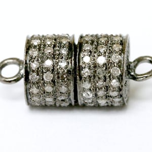Oxidized Sterling Silver Pave Diamond Magnetic Lock Bead
