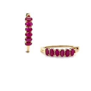 Small 14k Gold Ruby Hoop Earrings: Dainty Gemstone Jewelry