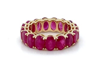 14k Yellow Gold Ruby Eternity Band, 14K Solid Gold Ring, Natural Ruby Ring, Vintage-Inspired Ruby Ring, Anniversary Gift For Her