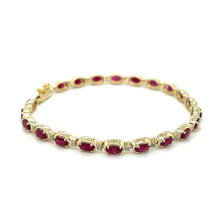 14k Gold Ruby Diamond Link Bracelet: July Birthstone Jewelry, Solid Gold Bracelet, Natural Ruby Bracelet, Natural Diamond Bracelet, Gift