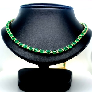 14K Gold Emerald Necklace / Diamond Necklace / 14k yellow gold jewelry / May birthstone necklace / green emerald jewelry