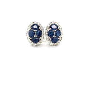 14K White Gold Earrings / Sapphire Stud Earrings / 14k White gold jewelry / Blue Sapphire earrings / Anniversary presents for her