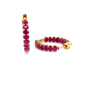 14k Ruby Hoop Earrings / 14k gold hoops / July birthstone earrings / yellow gold earrings / women&#39;s earrings