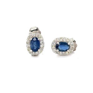 Sapphire Stud Earrings / 14k White Gold Studs / Diamond Earrings / Authentic Gold Jewelry / Blue Sapphire Gemstone Earrings