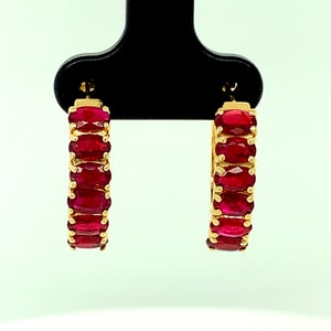 14k Gold Hoop Earrings / ruby hoop earrings / red gemstone earrings / 14k gold earrings / yellow gold hoops