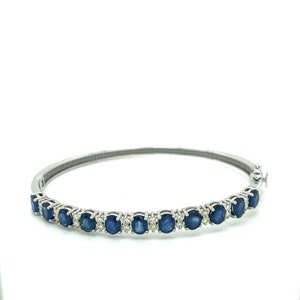14k White Gold Sapphire Bangle: Diamond Accent Bracelet