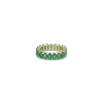 14K Yellow Gold Emerald Eternity Ring, 14K Solid Gold Ring, Natural Emerald Ring, Golden Emerald Promise Ring, Perfect For Anniversary Gift