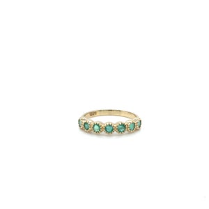 Engraved 14k Yellow Gold Emerald Band? 14K Solid Gold Band, Natural Emerald Band, Half Eternity Ring, Lustrous Emerald, Anniversary Gift