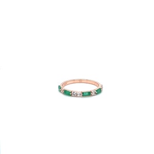 14k Rose Gold Emerald Baguette & White Sapphire Half Eternity Ring, 14K Solid Gold Ring, Natural Emerald Ring, Natural Sapphire Ring