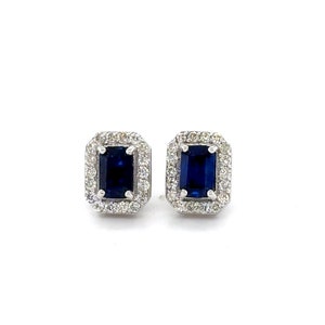 14K Gold Sapphire Earrings / 14k white gold jewelry / Diamond earrings / stud earrings / blue gemstone earrings