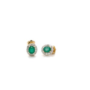 14k Emerald Stud Earrings / 14k yellow gold earrings / diamond earrings / green emerald studs / 14k gold jewelry