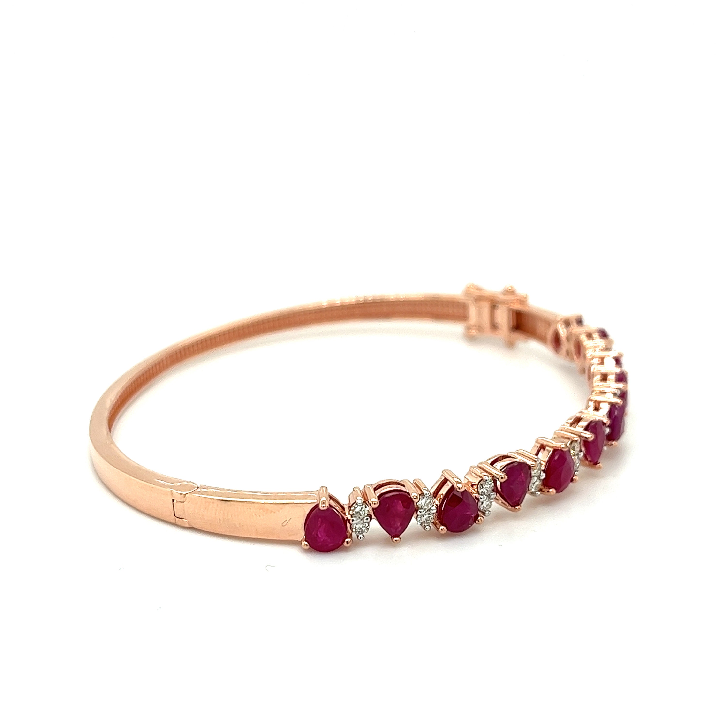 14k Rose Gold Ruby Bangle: Pear Cut Diamond July Birthstone, Solid Gold ...