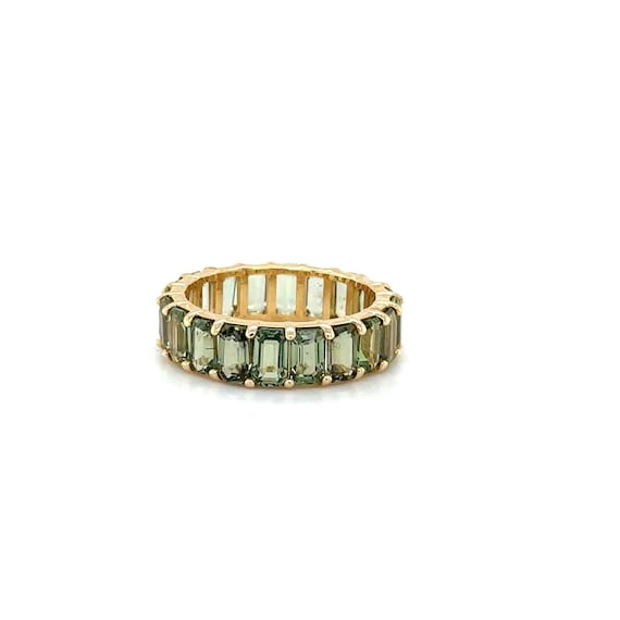 14K Yellow Gold Emerald Cut Green Sapphire, 14K Solid Gold Ring, Natural Sapphire Ring, Sleek Yellow Gold Band, Anniversary Gift For Her