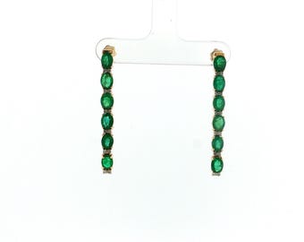 14K Gold Emerald Dangle Earrings: Diamond Drop Jewelry, 14K Solid Gold Earrings, Natural Emerald Earrings, Natural Diamond Earrings, Gift