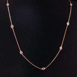 2.25mm Round Pink Sapphire Station Chain, 14k Gold Natural Sapphire, Minimalist Gemstone Layering Necklace, Pristine Gift