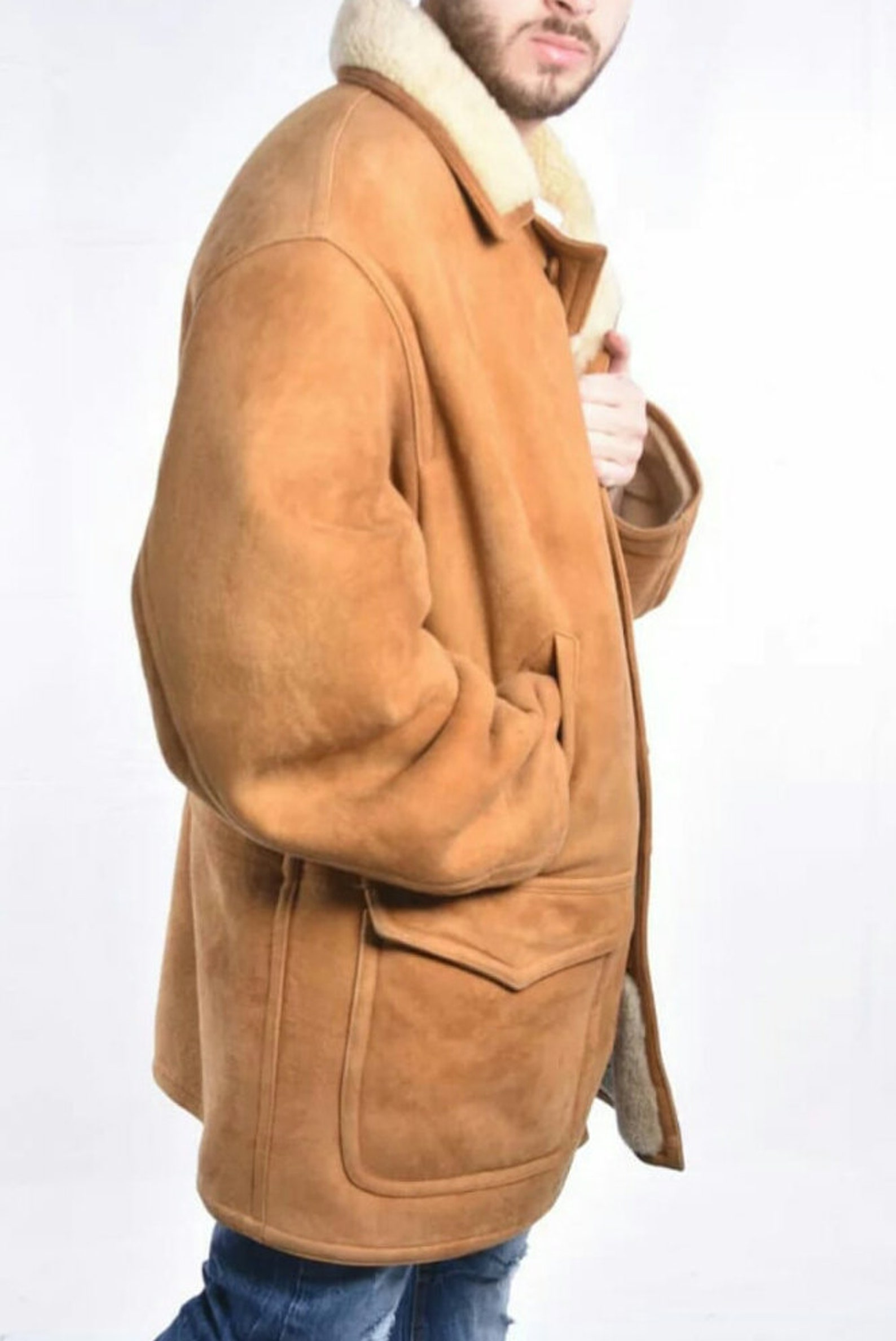 Shearling Sheepskin Coat Suede Sheepskin Beige Leather Etsy