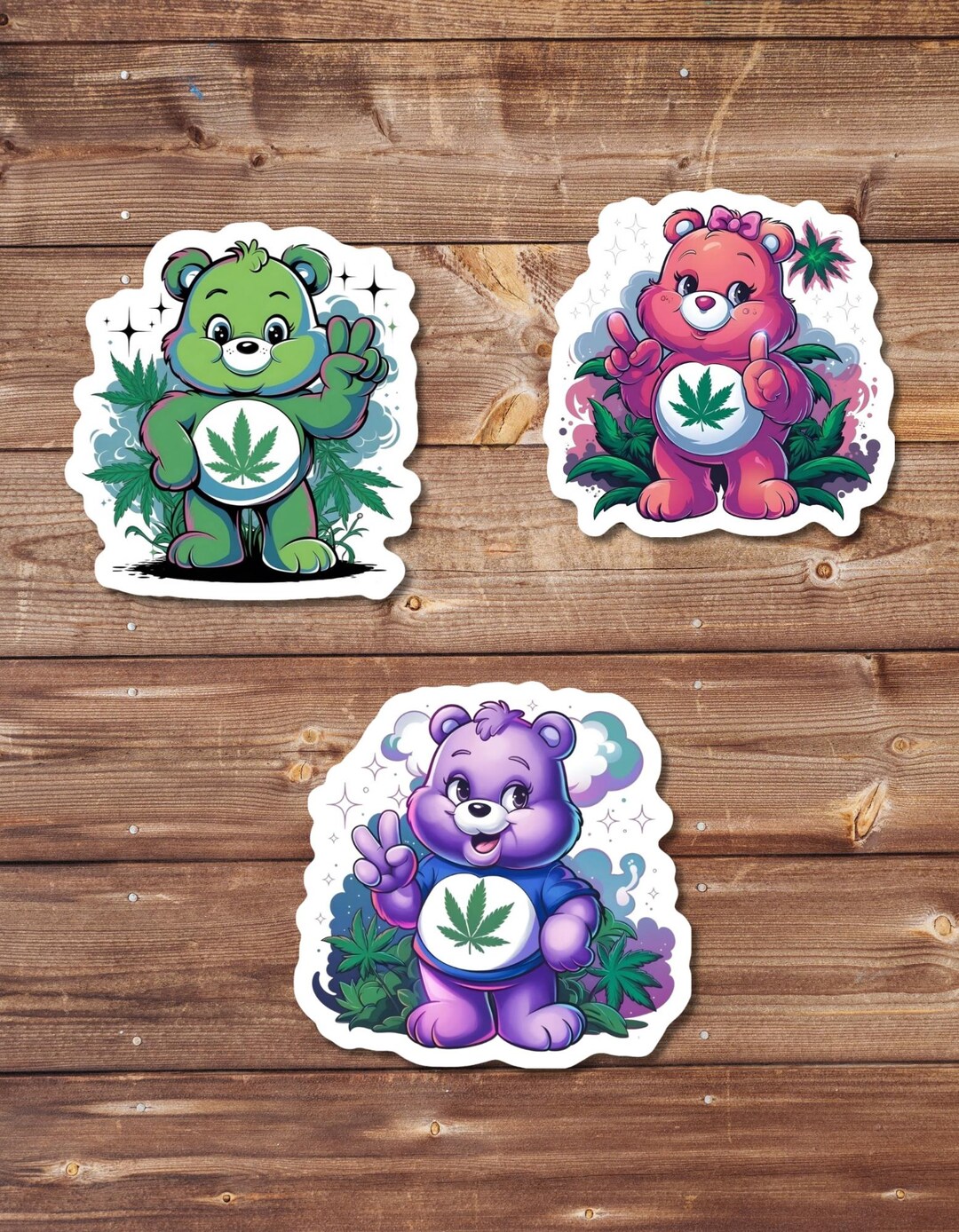 Wide Sticker Care Bear 3inch Wide Stickers - Potleaf - Peace Sign - Funny Stickers ...