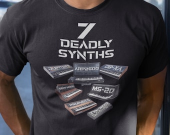 7 deadly synths t-shirt | Synthesizer t shirt | Synthesiser tshirt | Music producer gift | Synth gifts | Musical instruments gift | Keyboard