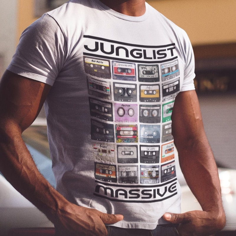 Junglist Vinyl T Shirt Drum Y Bass DJ Synthesizer & Bass Synth Music Producer Jungle Massive Neurofunk Dubstep Mens Pantalla Impresa - España