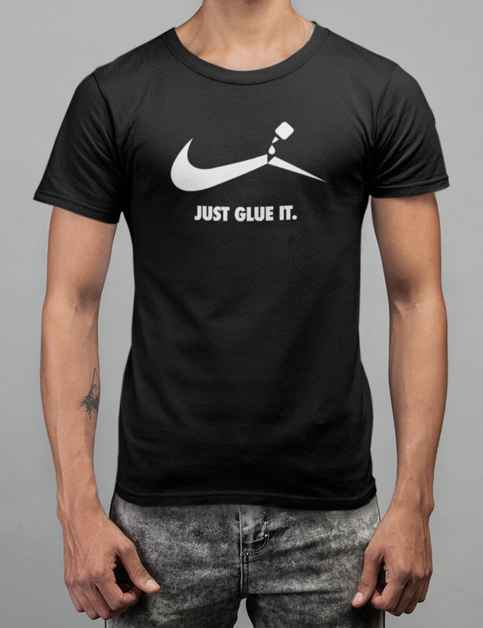 Nike Logo Parody T Shirt Funny Nike Tshirt Just Glue It Shirt Gift for