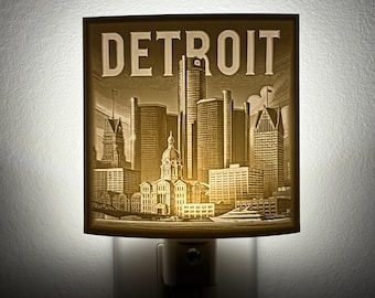 Detroit Skyline Nightlight: 3D Printed LED Home Decor