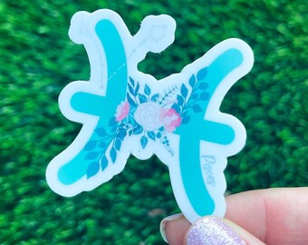 Pisces Zodiac Sticker: Floral Astrology Car Decal
