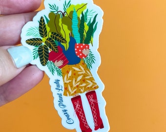 Pegatina de la Señora Loca de las Plantas: Vinilo duradero para regalo de jardinería