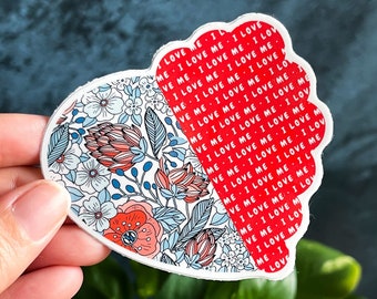 Self Love Sticker: Floral Heart & Brain Vinyl Sticker