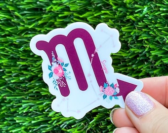 Scorpio Sticker / Floral Zodiac Sticker / Floral Astrology Sticker / Scorpio Constellation Sticker / Zodiac Stars Sticker / Scorpio Stars