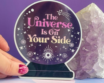 Pegatina de bola de cristal espejada grande: El universo está de tu lado