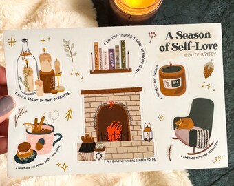 Winter Self-Love Stickers, Affirmation Vinyl Decals (6x4 Sheet)