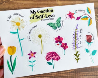 Flower Affirmations Sticker Sheet, Gardening Affirmations, Garden Sticker Sheet, Spring Stickers, Summer Stickers, Self-Love Stickers