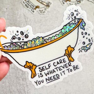 Glitter Bathtub Self-Care Sticker: Vintage Style, Waterproof