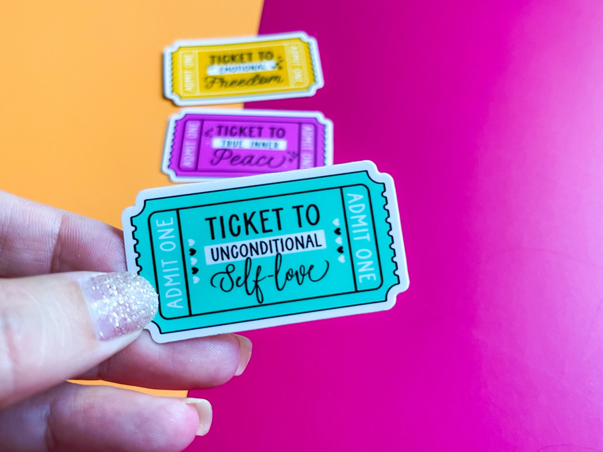 Self-love Ticket Stickers: Waterproof Mental Health Stickers (2
