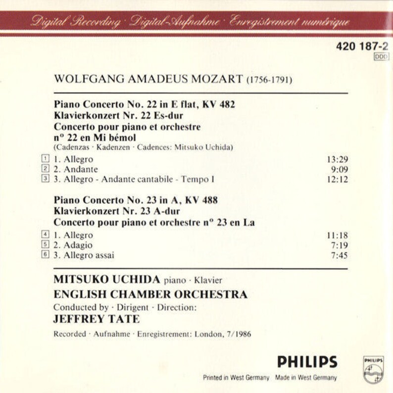 Mozart Mitsuko Uchida English Chamber Orchestra Jeffrey Etsy