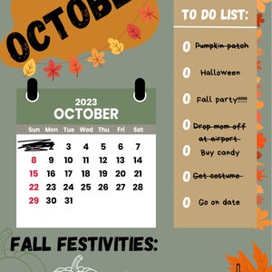 October Items October Fall to Do List and Calendar - Etsy
