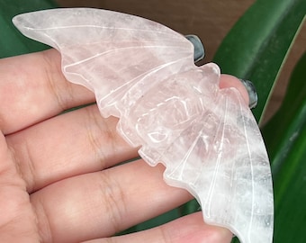 Rose Quartz Bat Carving | Hand Carved Bat | Bat Totem Animal | Crystal Bat for Home Decor | Crescent Moon Minerals