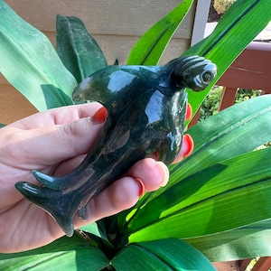 Moss Agate Hammerhead Shark Carving // Moss Agate Shark // Unique Crystal Shark // Hammerhead Shark Statue