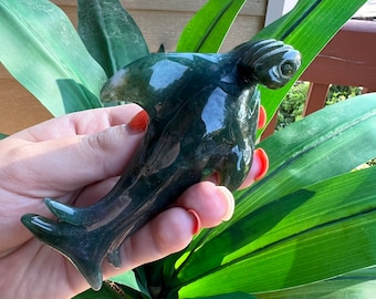 Moss Agate Hammerhead Shark Carving // Moss Agate Shark // Unique Crystal Shark // Hammerhead Shark Statue