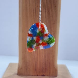 Murrine Millefiori Heart Glass Pendant Necklace Silver Tone Chain Handmade
