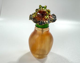 Perfume Bottle With Metal Frog Screw Top Dauber Multicolor Rhinestones Marked R