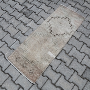 2x4 Turkish Neutral Vintage Beige Brown Mini Doormat Rug, 2x4 Outdoor Rug, 2x4 Handmade Wool Rug, 2x4 Home Decor Gift Rug, 2x4 Faded Rug