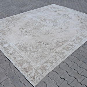 9.4x12.4 Persian Neutral Beige Brown Antique Oversize Wool Rug, 9x12 Turkish Oushak Rug, Livingroom Rug, 9x12 Eclectic Boho Rug, 9x12 Rug
