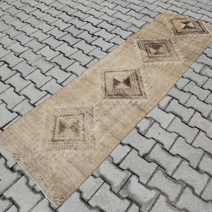 2x8 Beige Braun Türkischer Vintage Boho Küchenläufer, Anatolischer Teppich 2x8, Wollteppich, 2x20 Dekoteppich, Eklektischer Teppich, Geschenkteppich