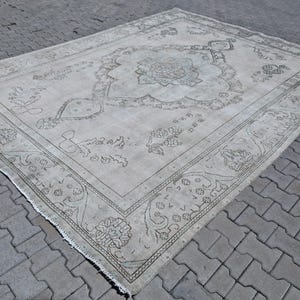9.6x12.3 Vintage Oversize Persian Neutral Beige Rug, 10x12 Large Living Room Rug, 10x12 Muted Oushak Rug, 10x12 Handmade Wool Rug, Large Rug