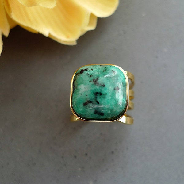 Bague d'été, turquoise africaine, bague bohème, acier plaqué or, ajustable, anniversaire, cadeau pour elle, moins de 40 euros